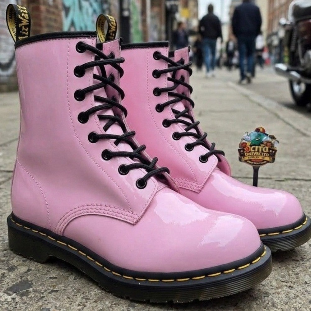 Dr. Martens 1460 W Pink Patent Lamper Leather 8 Eye Combat Boots Womens 10